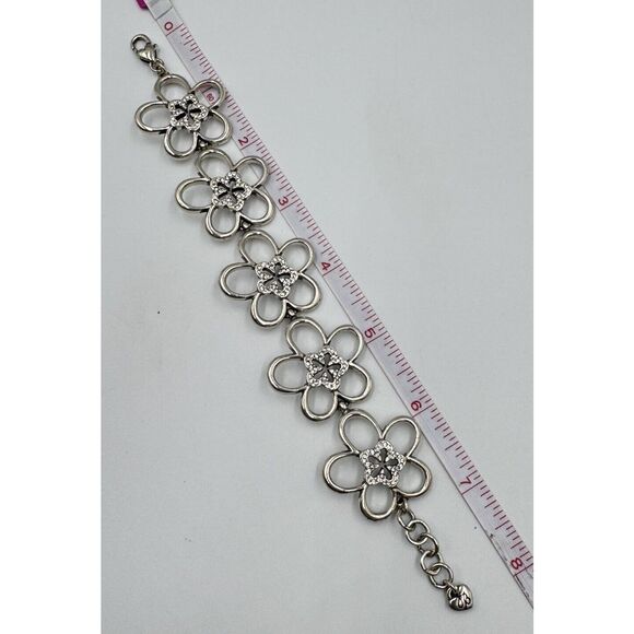 Brighton Silver Tone Daisy Flower Link Rhinestone Floral Bracelet Necklace set - Picture 15 of 16